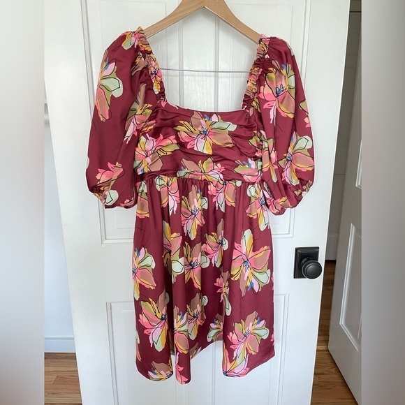 NWT CROSBY Mollie Burch Hunter Puff Sleeve Babydoll Mini Dress Gallery Floral, S - Picture 7 of 15